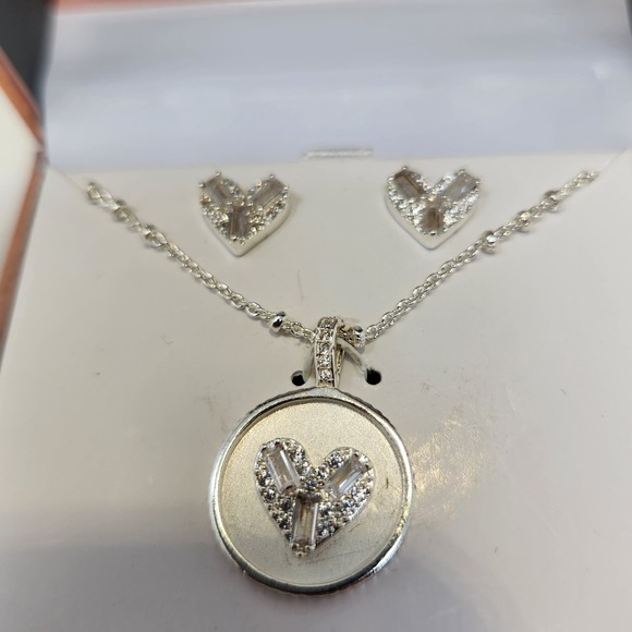 Believe by Brilliance Heart Necklace Earring Set Silver Plated Cubic Zirconia - Picture 3 of 5